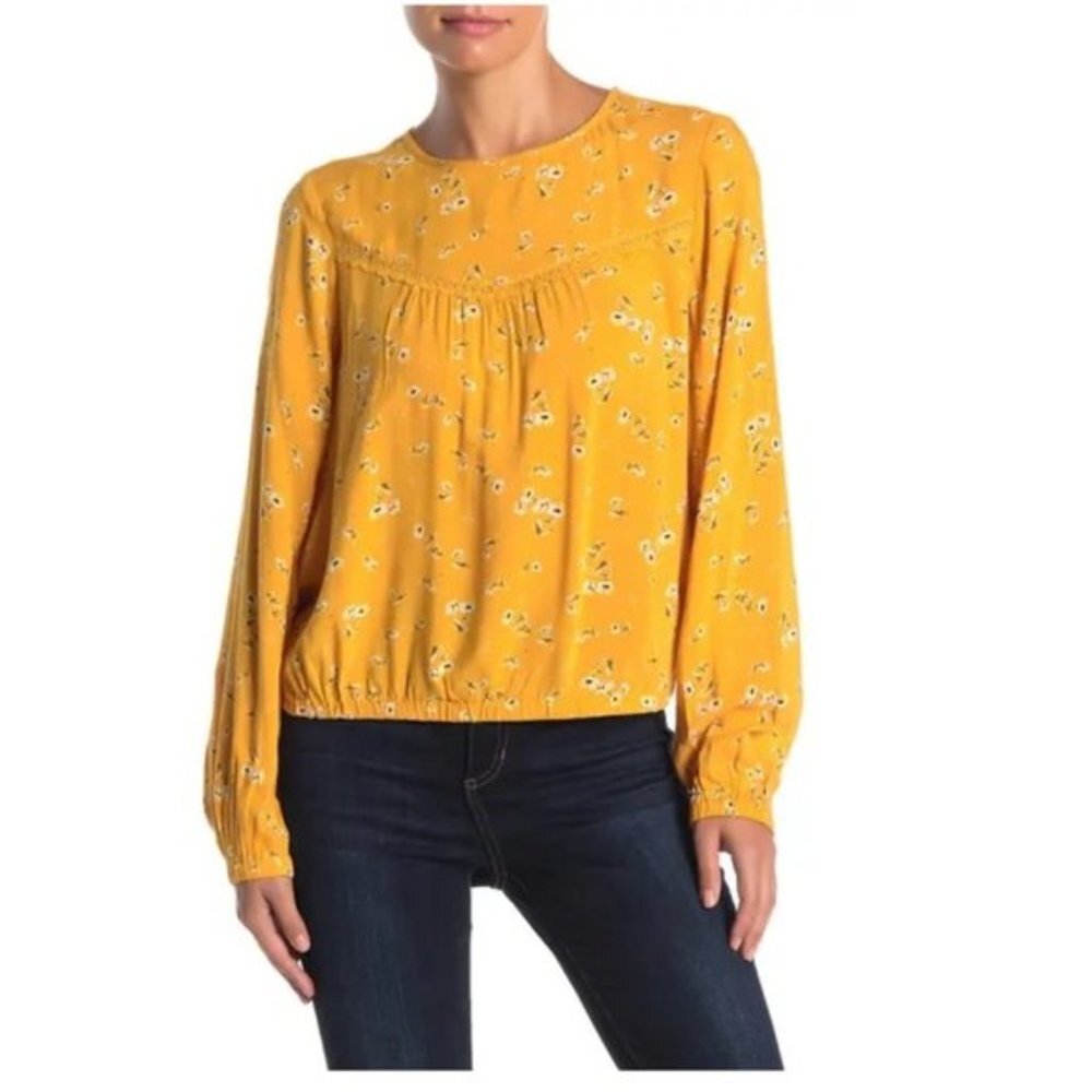 Abound Lace Yoke Bubble Hem Blouse